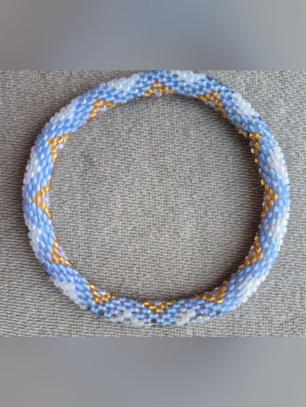Handcrafted Blue & Gold Seed Bead Bracelet